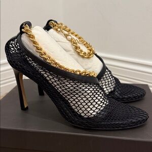 Bottega Veneta Mesh Chain Ankle Pumps Black NEW Size 37 Stiletto Heels